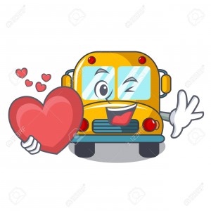 With heart school bus mascot cartoon
